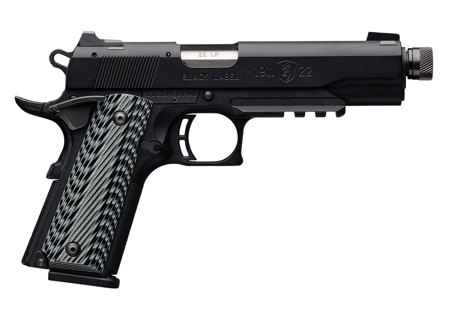 Browning 1911-22 A1 .22 LR Pistol – 4.25", 10+1, Matte Black, Polymer Frame, Black Laminate Stippled Panels, Fixed, G10 grips