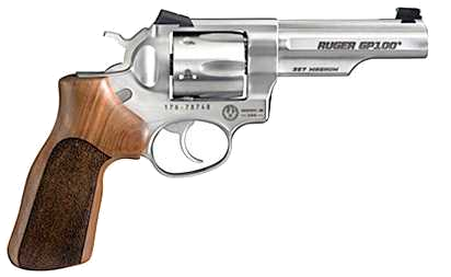 Ruger GP100 .357 Magnum / 38 Special Revolver – 4.2", 6-Round Capacity, Satin Stainless Steel, Steel Frame, Hogue Stippled Hardwood
