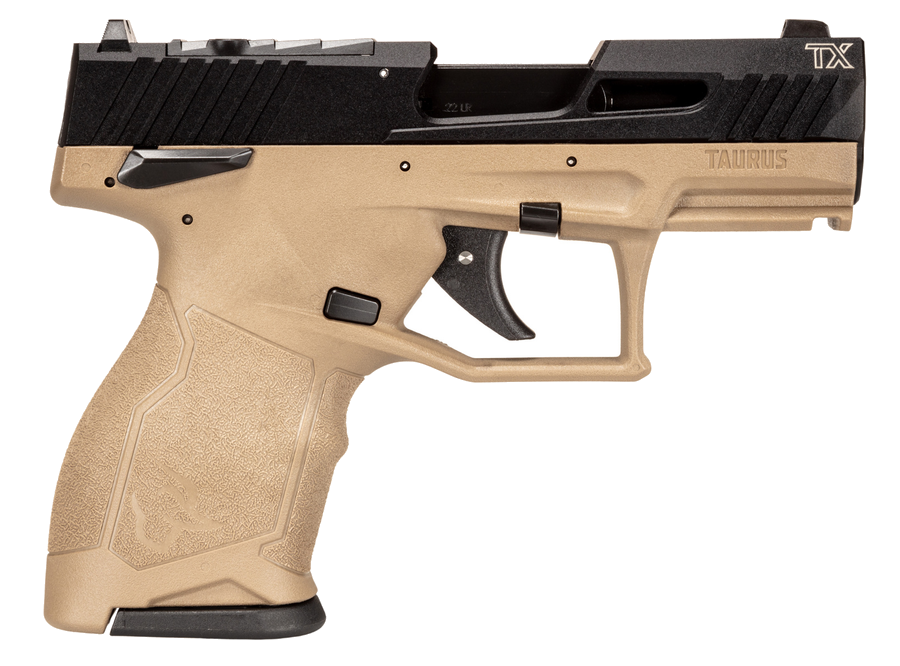 Taurus TX22 Compact .22 LR Pistol Manual Safety – 10+1, FDE Frame/Black Slide