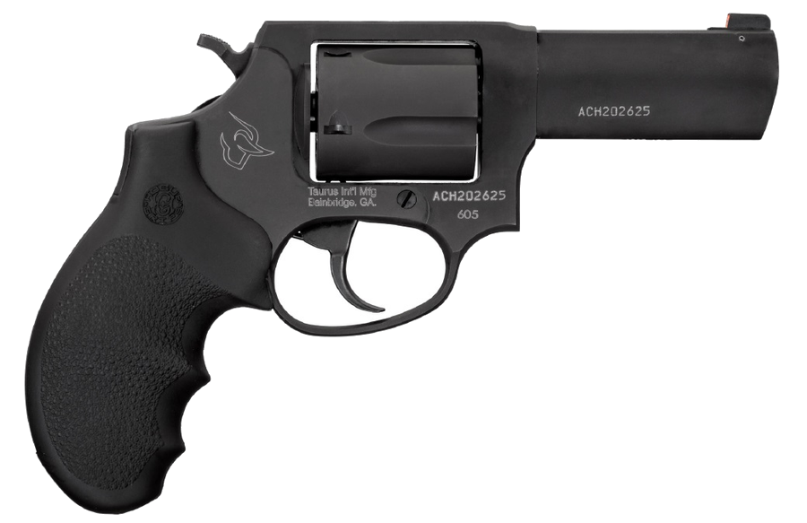 Taurus M605 Defender .357 Magnum / 38 Special Revolver – 3", 5-Round Capacity, Blued, Steel Frame, Black Rubber Hogue