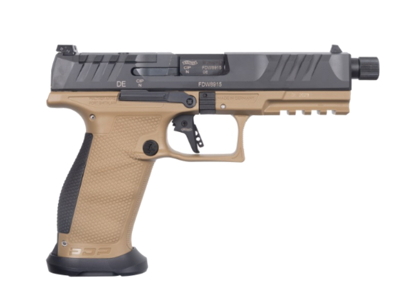 Walther PDP PRO SD Full Size 9mm Pistol – 5.1", 18+1, Matte Black, Polymer Frame, FDE Textured Frame, White Dot