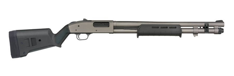 Mossberg 590A1 Professional 12 Gauge Shotgun – 20", 6+1, 3" Chamber, Tungsten Cerakote, Synthetic Stock Black Magpul SGA, Ghost Ring Sights