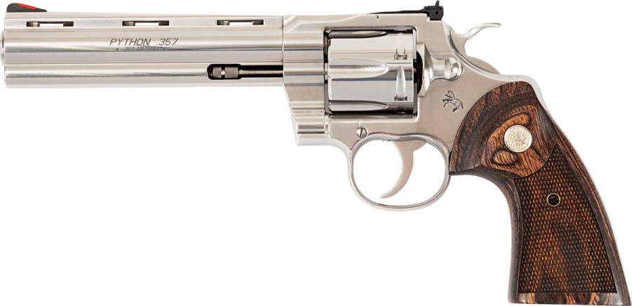 Colt Python .357 Magnum / 38 Special Revolver – 6", 6-Round Capacity, Stainless Steel, Steel Frame, Walnut, Red Ramp Front/Adjustable Rear