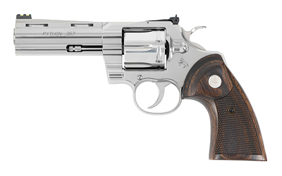Colt Python .357 Magnum / 38 Special Revolver – 4.25", 6-Round Capacity, Stainless Steel, Steel Frame, Walnut, FS: Green Fiber Optic RS: Adj