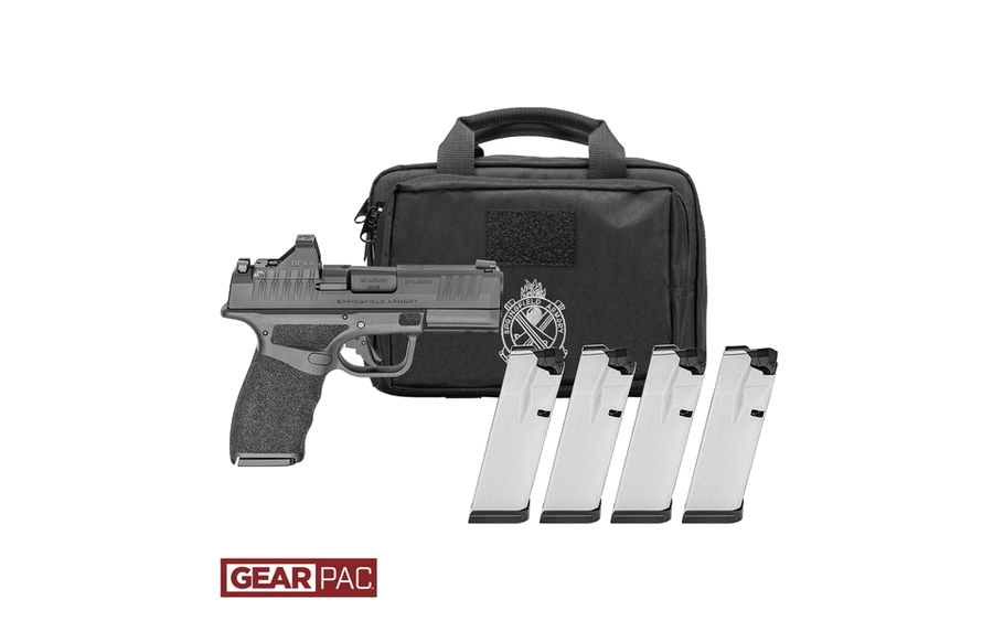 Springfield Armory Hellcat Pro OSP 9mm Pistol – 3.8", 10+1, Black, Polymer Frame, Black Polymer, Fiber Optic Front, includes four magazines
