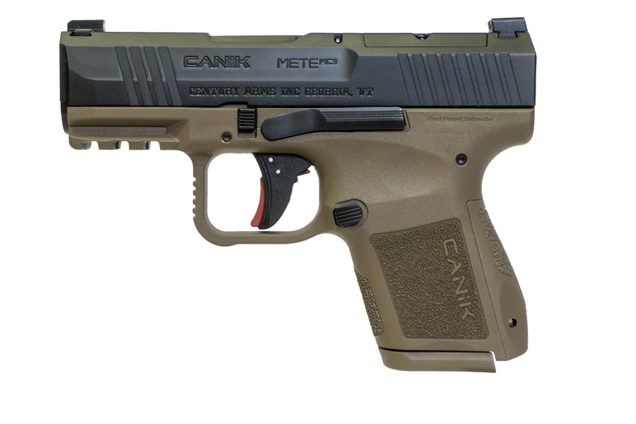 Canik Mete Mc9 9mm Pistol – 3.18", 10+1, Black Cerakote, FDE Polymer, 3-Dot White Sights, includes two 10-round magazines