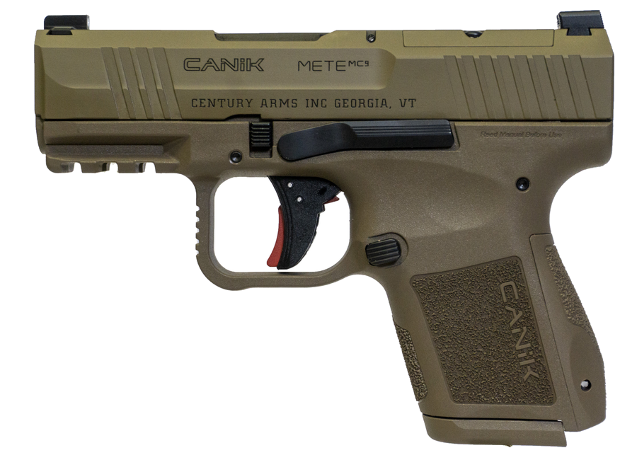 Canik Mete Mc9 9mm Pistol – 3.18", 10+1, Flat Dark Earth Cerakote, FDE Polymer, 3-Dot White Sights, includes two 10-round magazines