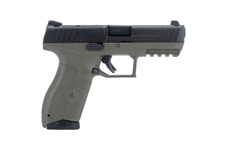 IWI Masada 9mm Pistol – 4.1", 17+1, Black, Polymer Frame, O.D. Green Polymer, 3-Dot Night Sights, includes two 17-round magazines
