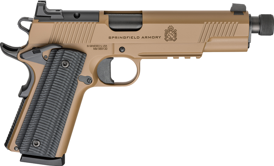 Springfield Armory Operator AOS .45 ACP Pistol – 5.75", 8+1, Coyote Brown Cerakote, Steel Frame, Black VZ G10, FS: Tritium RS: White Dot
