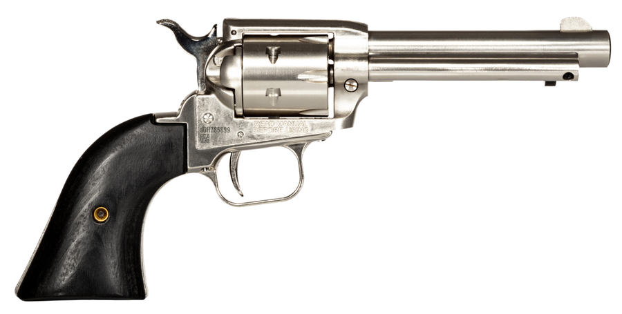 Heritage Rough Rider Small Bore .22 LR Revolver – 4.75", 6-Round Capacity, High-Gloss Nickel, Alloy Frame, Black Laminate, Fixed Sights