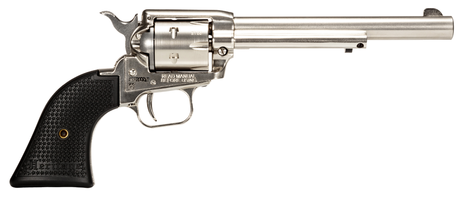 Heritage Rough Rider Small Bore .22 LR Revolver – 6.5", 6-Round Capacity, High-Gloss Nickel, Alloy Frame, Black Poly Stars, Fixed Sights