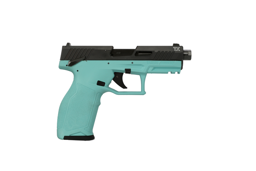 Taurus TX22 Gen 2 .22 LR Pistol – 4.1", 10+1, Black, Polymer Frame, Cyan Polymer, FS: White Dot RS: Serrated