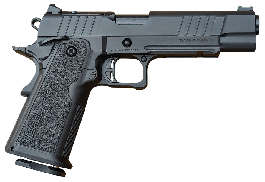 Tisas 1911 DUTY Double Stack 9mm Pistol – 5", 15+1, Black Cerakote, Steel Frame, Black, Fiber Optic 1/3 Co-Witness – MPN 12700001