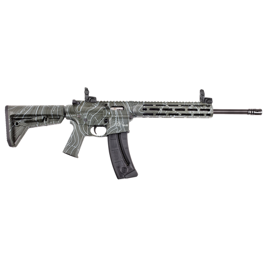 Smith & Wesson M&P15-22 Sport .22 LR Rifle – 16.5", 25+1, Olive Drab Green Topographic, Collapsible / Folding 6-Position CAR Stock