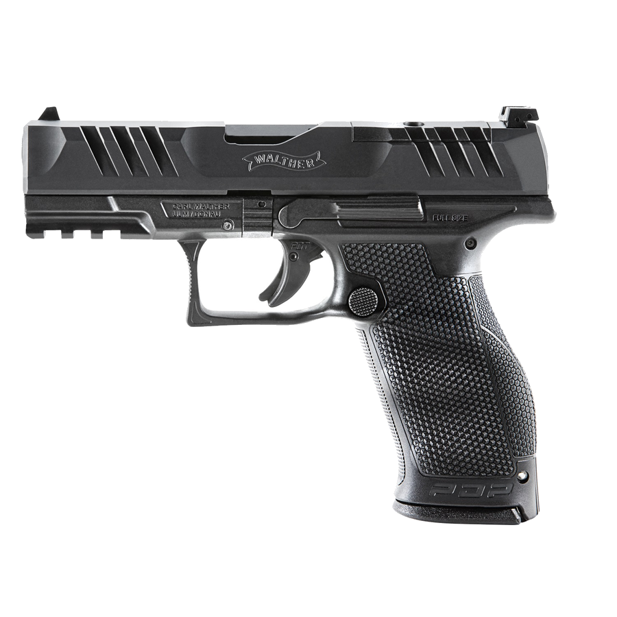 Walther PDP Full Size 9mm Pistol – 4", 10-Round Capacity, Matte Black, Polymer Frame, Adjustable Glock-Cut, includes two 10-round magazines