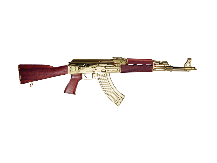 Zastava Arms USA Zpap M70 7.62 x 39mm Rifle – 16.25", 30+1, 24K Gold Plated, Wood Stock Serbian Red, Open Rifle Sights