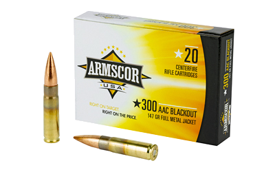 Armscor .300 Blackout 147 Grain Full Metal Jacket Ammunition – 20 Rounds