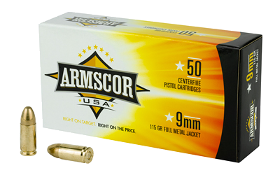 Armscor 9mm 115 Grain Full Metal Jacket Ammunition – 50 Rounds