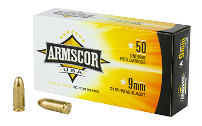Armscor 9mm 124 Grain Full Metal Jacket Ammunition – 50 Rounds