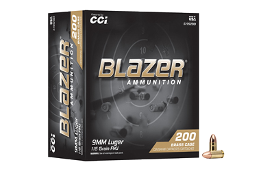 CCI Ammunition Blazer 9mm 115 Grain Full Metal Jacket Ammunition – 200 Rounds
