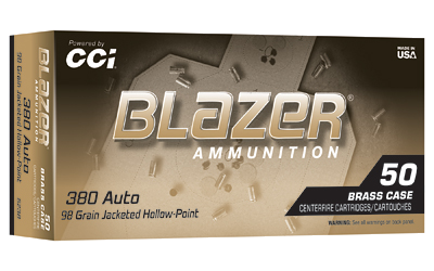 CCI Blazer Brass .380 ACP 98 Grain Jacketed Hollow Point Ammunition – 50 Rounds