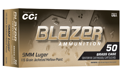Blazer Ammunition Brass 9mm 115 Grain Jacketed Hollow Point Ammunition – 50 Rounds