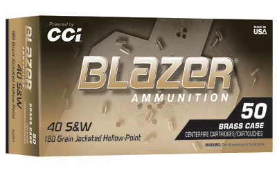 Blazer Ammunition Brass .40 S&W 180 Grain Jacketed Hollow Point Ammunition – 50 Rounds