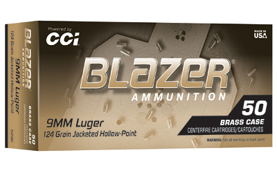 CCI Ammunition Blazer Brass 9mm 124 Grain Jacketed Hollow Point Ammunition – 50 Rounds