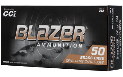 Blazer Ammunition Brass 9mm 100 Grain Full Metal Jacket Ammunition – 50 Rounds