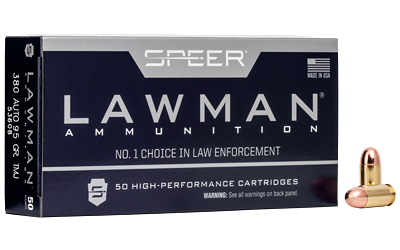 Speer Ammunition Lawman .380 ACP 95 Grain TMJ Ammunition – 50 Rounds