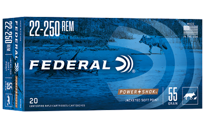 Federal Power-Shok .22-250 Remington .22-250 Rem 55 Grain SP Ammunition – 20 Rounds