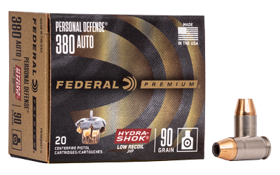 Federal Pd Hydra-Shk .380 ACP 90 Grain Jacketed Hollow Point Ammunition – 20 Rounds