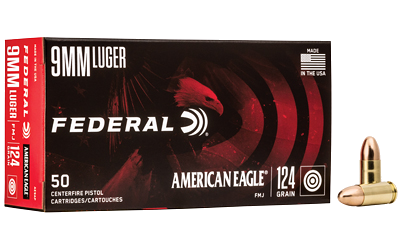 Federal Am Eagle 9mm 124 Grain Full Metal Jacket Ammunition – 50 Rounds