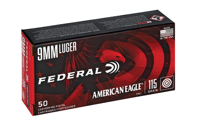 Federal Am Eagle 9mm 115 Grain Full Metal Jacket Ammunition – 50 Rounds