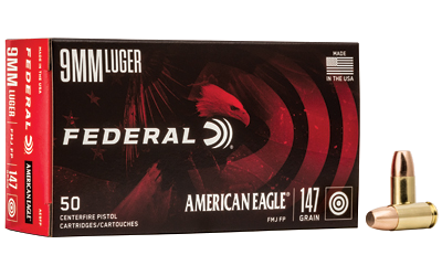 Federal Am Eagle 9mm 147 Grain Full Metal Jacket Ammunition – 50 Rounds