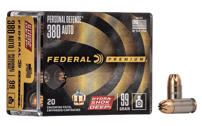 Federal Hydra-Shok Deep .380 Auto .380 ACP 99 Grain Ammunition – 20 Rounds