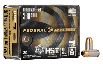 Federal Prm HST .380 ACP 99 Grain Jacketed Hollow Point Ammunition – 20 Rounds