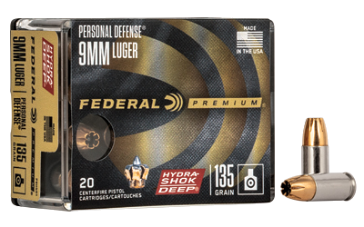 Federal Hydra-Shok Deep 9mm 135 Grain Hollow Point Ammunition – 20 Rounds