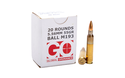 Global Ordnance M193 5.56 NATO 55 Grain Full Metal Jacket Ammunition – 20 Rounds