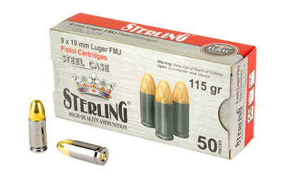 Sterling 9mm 115 Grain Full Metal Jacket Ammunition – 50 Rounds