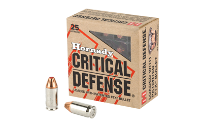 Hornady Critical Defense .380 ACP 90 Grain Ammunition – 25 Rounds
