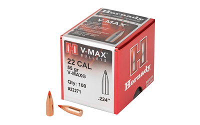 Hornady V-Max .22 Caliber .224 100-Count 55 Grain Bullets – 100-Pack