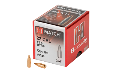 Hornady Match .22 Caliber .224 100-Count 52 Grain Bullets – 100-Pack