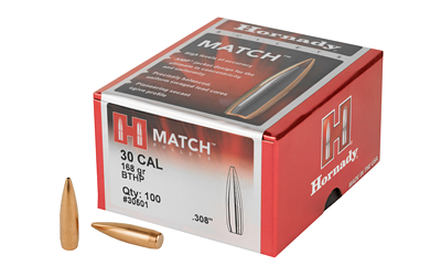 Hornady Match .30 Caliber .308 100-Count .308 Win 168 Grain Bullets – 100-Pack