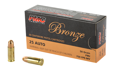PMC Ammunition .25 ACP 50 Grain Full Metal Jacket Ammunition – 50 Rounds