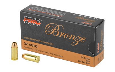 PMC Ammunition .32 ACP 60 Grain Jacketed Hollow Point Ammunition – 50 Rounds