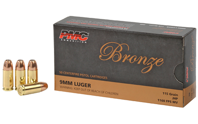 PMC Ammunition 9mm 115 Grain Jacketed Hollow Point Ammunition – 50 Rounds