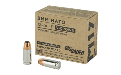 SIG Sauer Ammo 9mm 124 Grain Jacketed Hollow Point Ammunition – 20 Rounds, +P