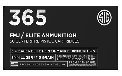SIG Sauer Ammo 9mm 115 Grain Full Metal Jacket Ammunition – 50 Rounds
