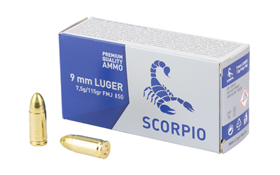 STV Technology Scorpio Ammo 9mm 115 Grain Full Metal Jacket Ammunition – 50 Rounds